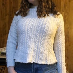 Wainscott Cableknit Cropped Cream Sweater